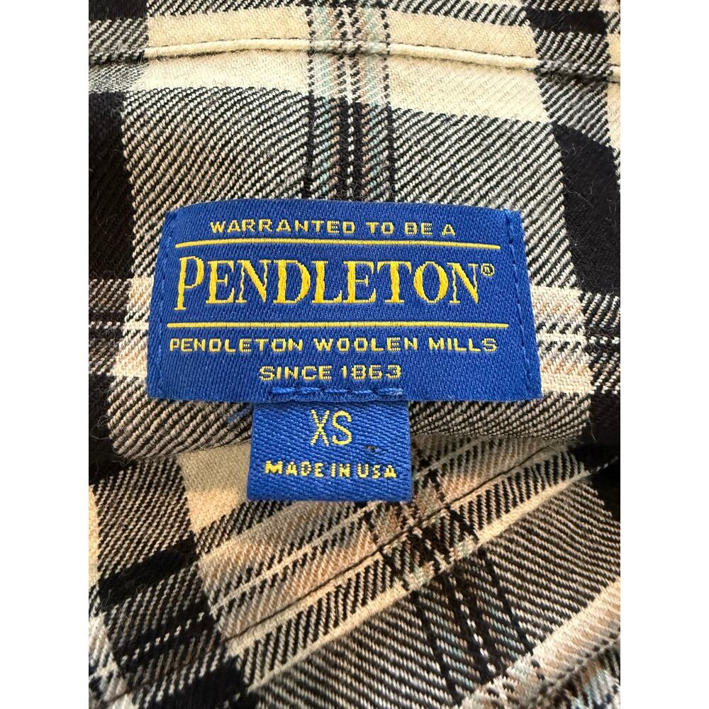 Pendleton Wool Button Front Black Cream Plaid Xs - image 6